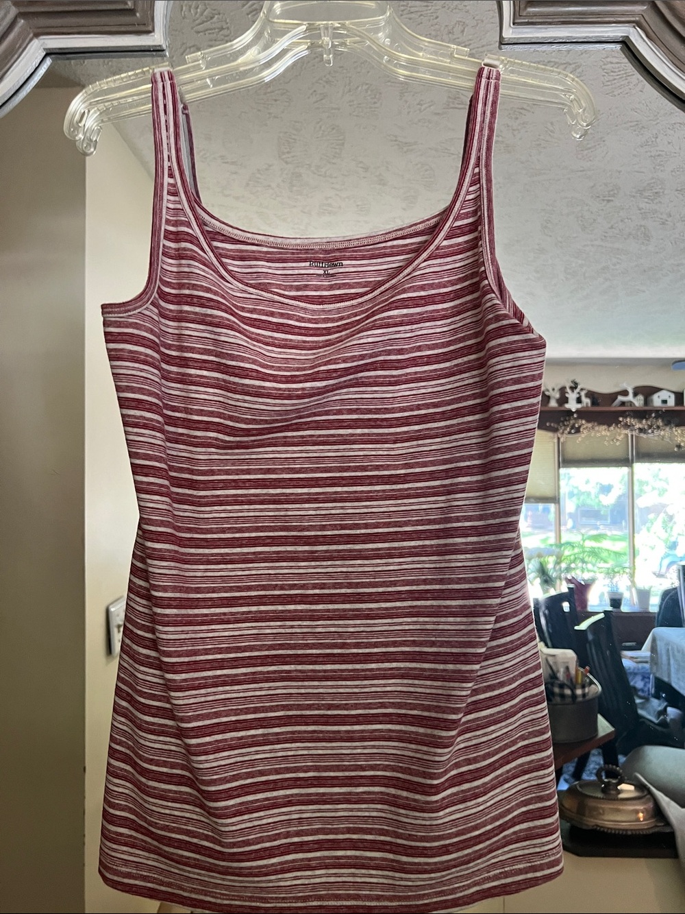 Ruff Hewn Maroon & White Striped Tank Top